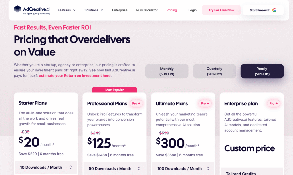AdCreative.ai Review2025: AdCreative.ai pricing plans with trial option
