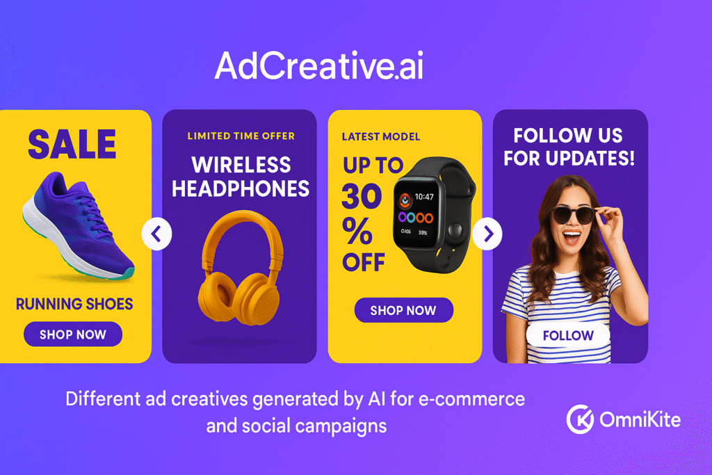 AdCreative.ai Review2025: Different ad creatives generated by AI for e-commerce and social campaigns